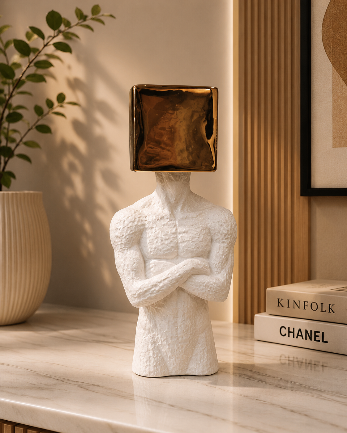 Abstract Thinker Decorative Men Sculpture - White