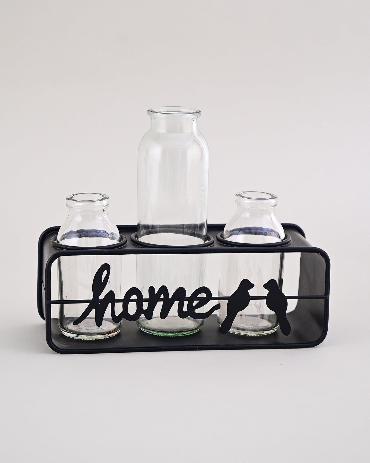Rustic Home Glass Vase Set With Metal Stand