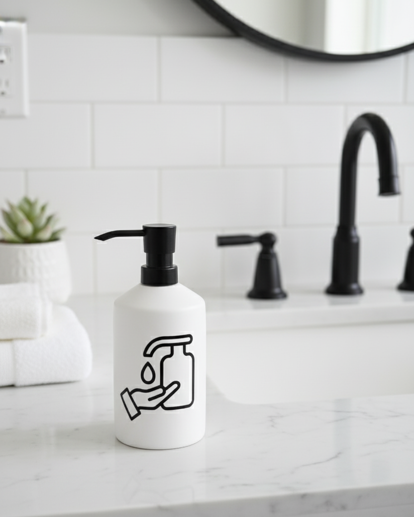 Modern Clean Soap Dispenser with Brush Holder - White