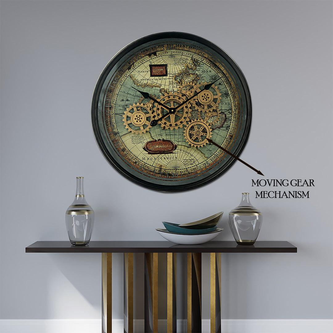 Timeless Tradition Luxury Designer Wall Clock For Living Room With Moving Gear Mechanism Buy Wall Clock Online - Big (Steel Body)