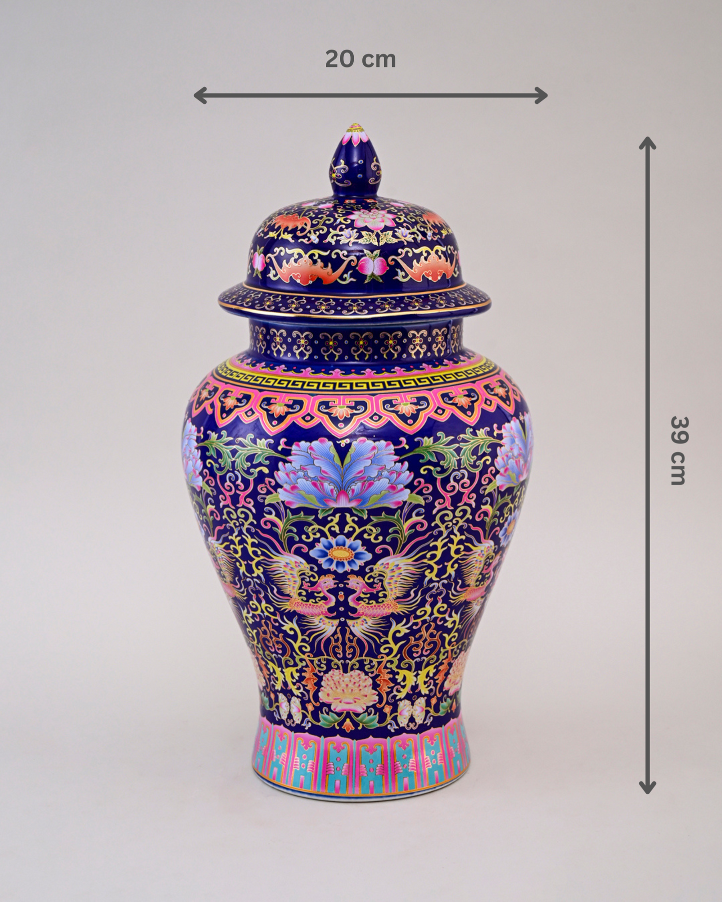 Cloisonné phoenix Temple Jar With Lid - Blue - 39 cm