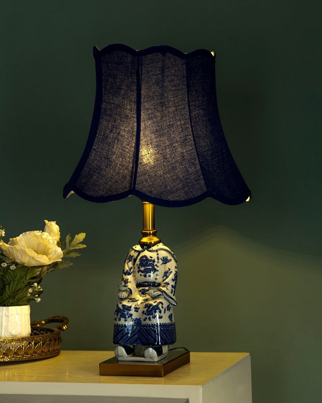 Blue Ceramic Figurine Table Lamp