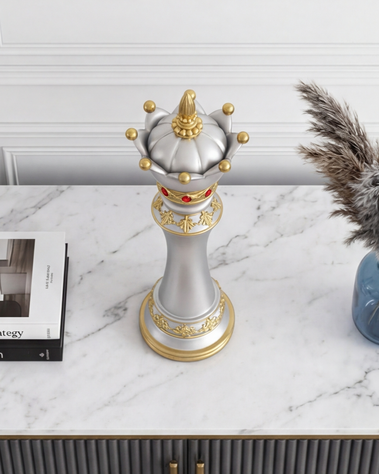 Imperial Crown Decorative Chess Queen - Grey