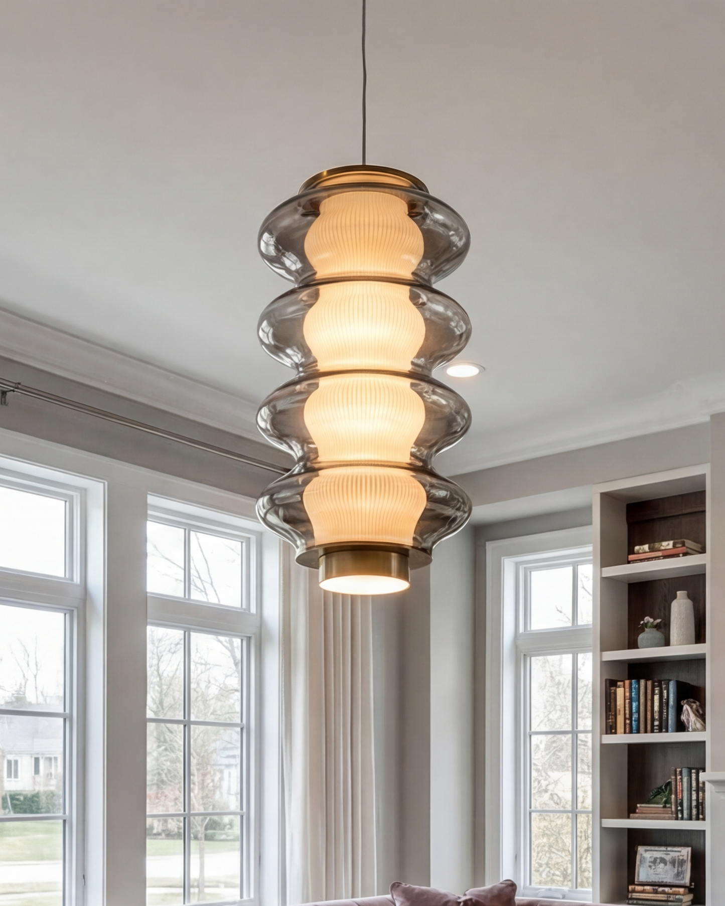 Ripple Glass Tower Pendant Light - Smoke
