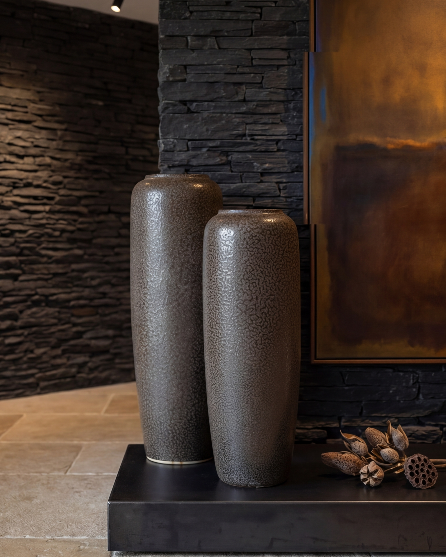 Charcoal Matte Textured Floor Vase - Large