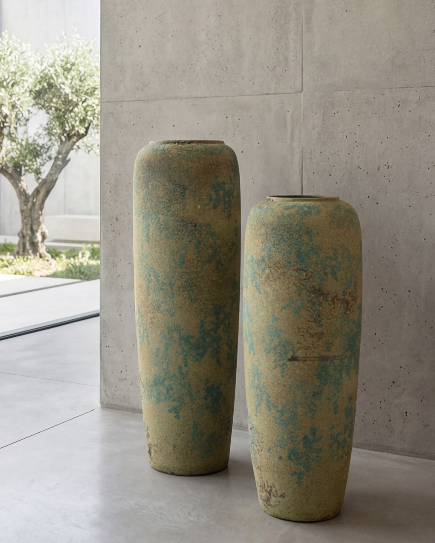 Antique Teal Textured Floor Vase - Large