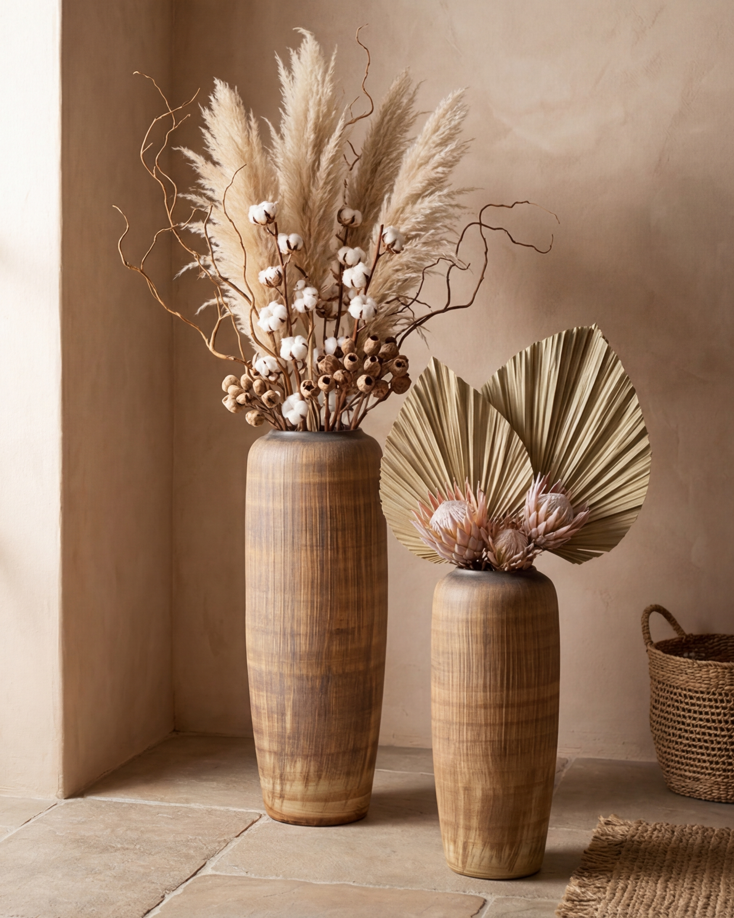 Walnut Wood Finish Floor Vase - Small