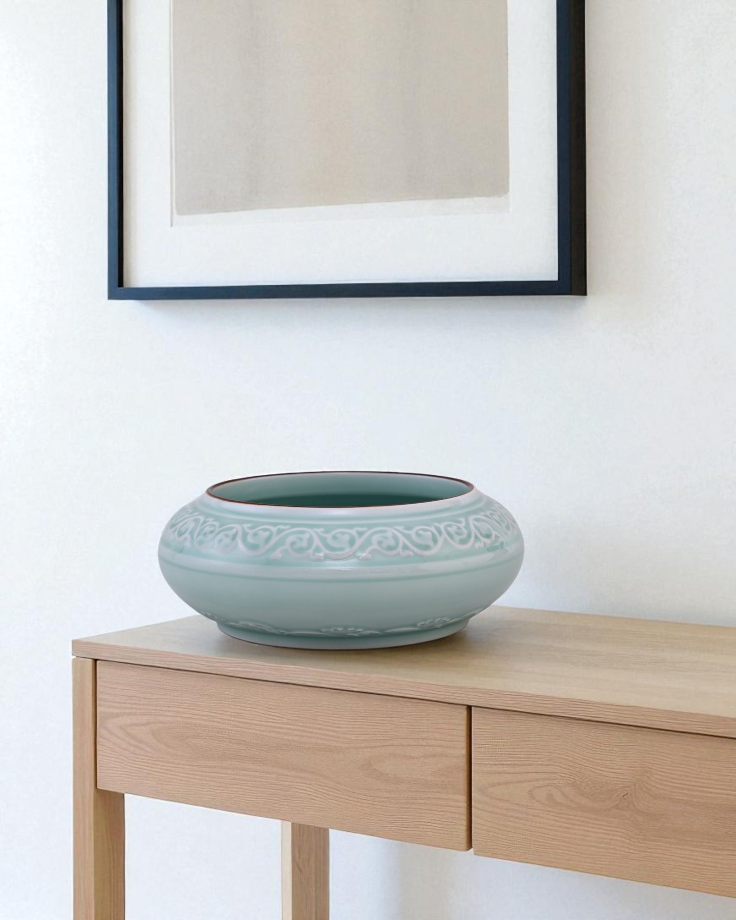 Serene Vine Celadon Glaze Decorative Urli Bowl