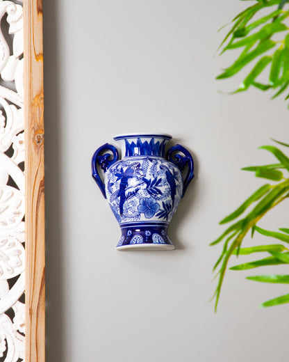 Vintage Aviary Blue & White Wall Vase
