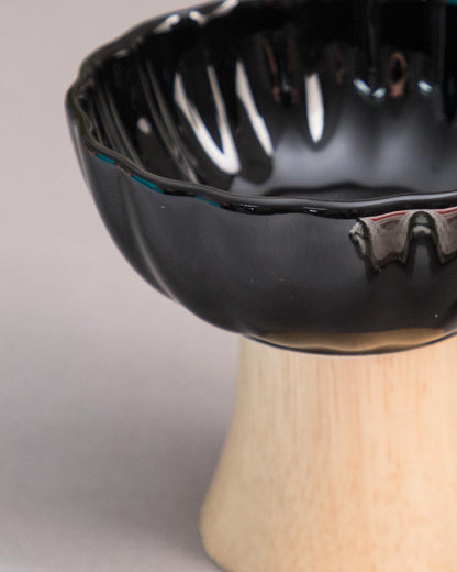 Ceramic + Wood Dessert Bowl - Black