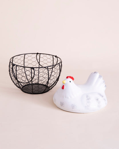 Rooster Egg Basket - White