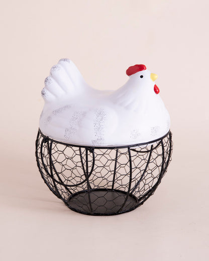 Rooster Egg Basket - White