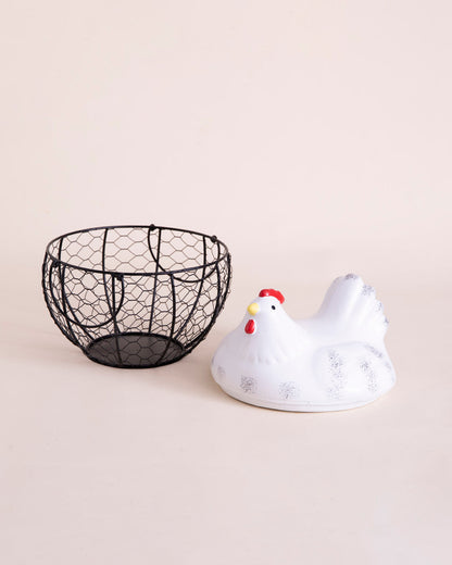 Rooster Egg Basket - White