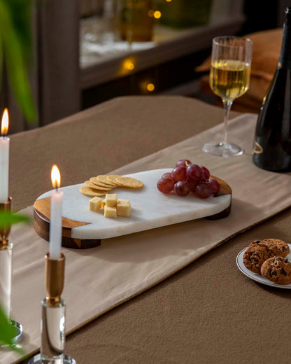 Oval Marble And Wood Serving Tray
