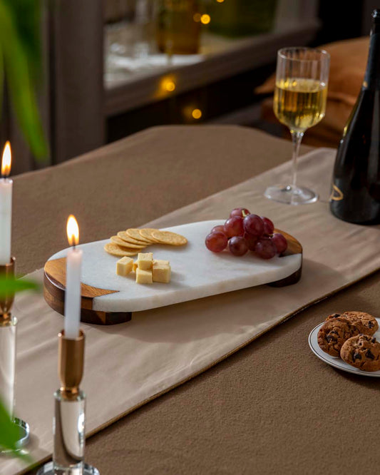 Oval Marble And Wood Serving Tray