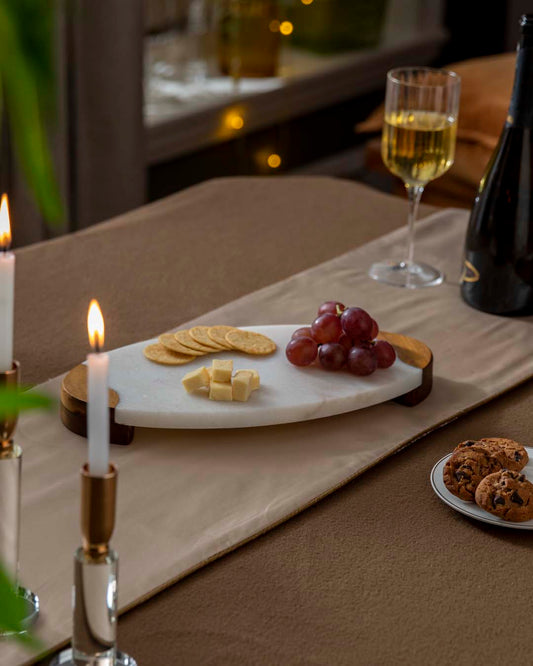 Oval Marble And Wood Serving Tray