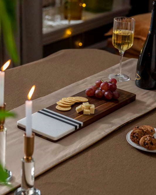 Marble And Wood Stripe Serving Tray