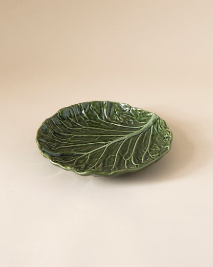 Green Cabbage Leaf Ceramic Platter