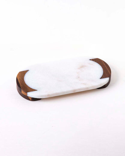 Oval Marble And Wood Serving Tray