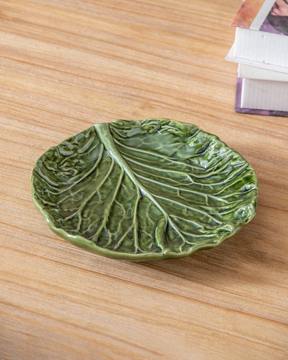 Green Cabbage Leaf Ceramic Platter