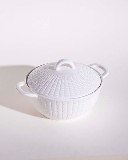 All White Embossed Serving Bowl with Lid - Small