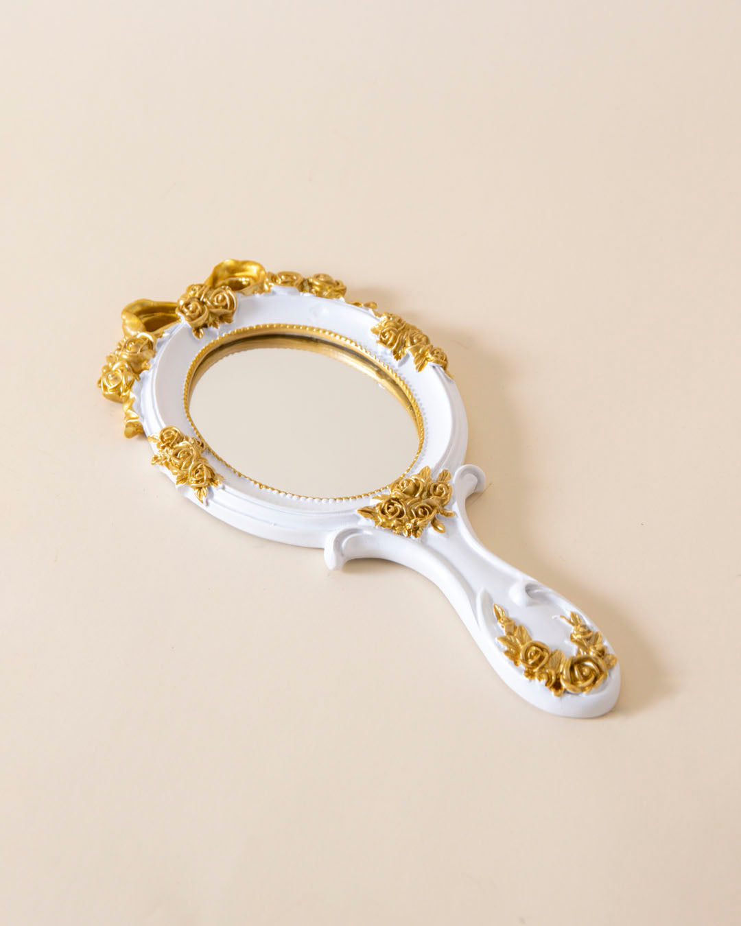 Vintage Aqua Floral Hand Mirror - White