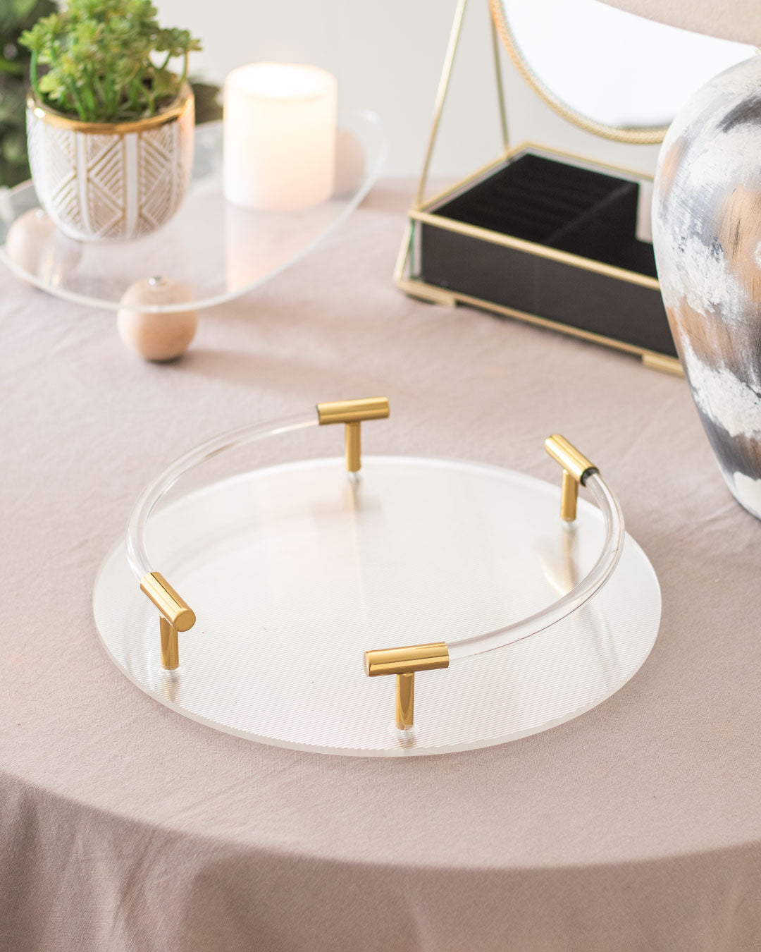Clear Acrylic Serving Tray with Golden Handles