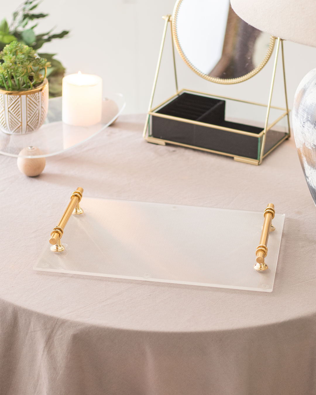 Clear Acrylic Serving Tray with Golden Handles