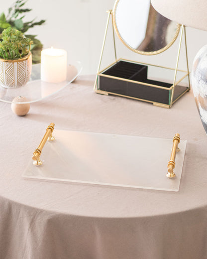 Clear Acrylic Serving Tray with Golden Handles