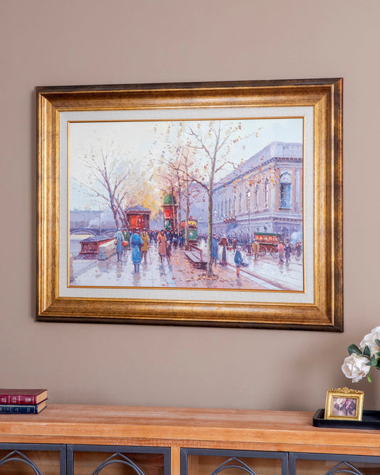 'Paris Cityscape' Handmade Oil Painting - 34x46 Inch