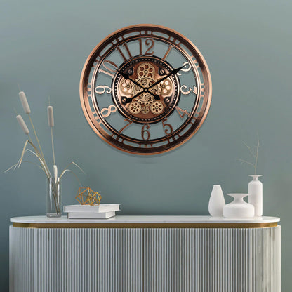 Minute Master Luxury Designer Wall Clock With Moving Gear Mechanism Buy Wall Clock Online - Rose Gold  (Steel Body)