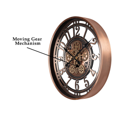 Minute Master Luxury Designer Wall Clock With Moving Gear Mechanism Buy Wall Clock Online - Rose Gold  (Steel Body)