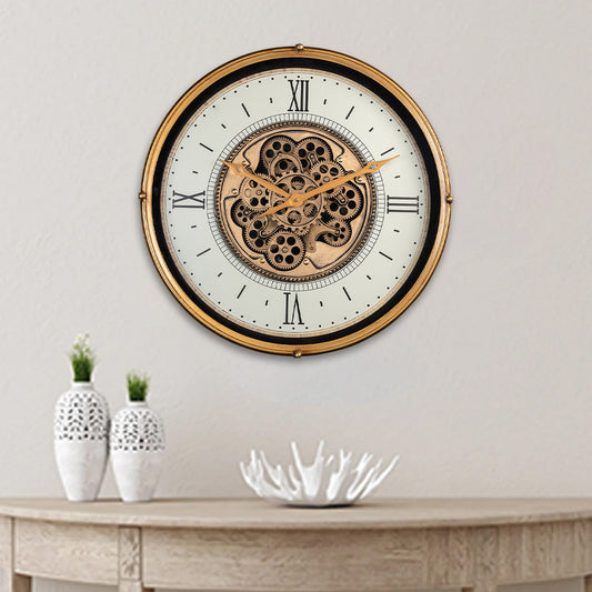 Suave Contemporary Round Luxury Designer Wall Clock Online With Moving Gear Mechanism Buy Wall Clock Online (Steel Body)