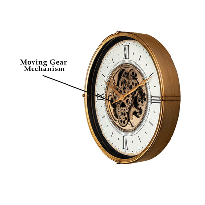 Suave Contemporary Round Luxury Designer Wall Clock Online With Moving Gear Mechanism Buy Wall Clock Online (Steel Body)