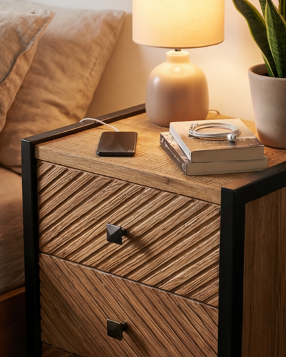Chevron Grain 3-Drawer Bedside Cabinet