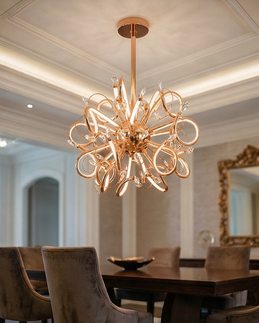 Elegant Twisted Loop Chandelier - Rose Gold