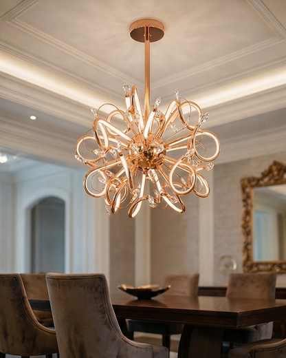 Elegant Twisted Loop Chandelier - Rose Gold