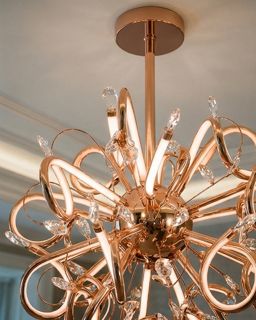 Elegant Twisted Loop Chandelier - Rose Gold