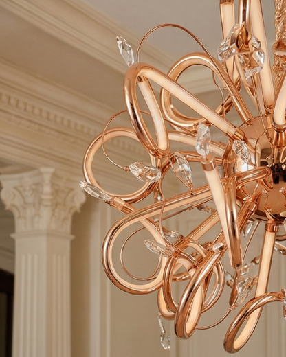 Elegant Twisted Loop Chandelier - Rose Gold