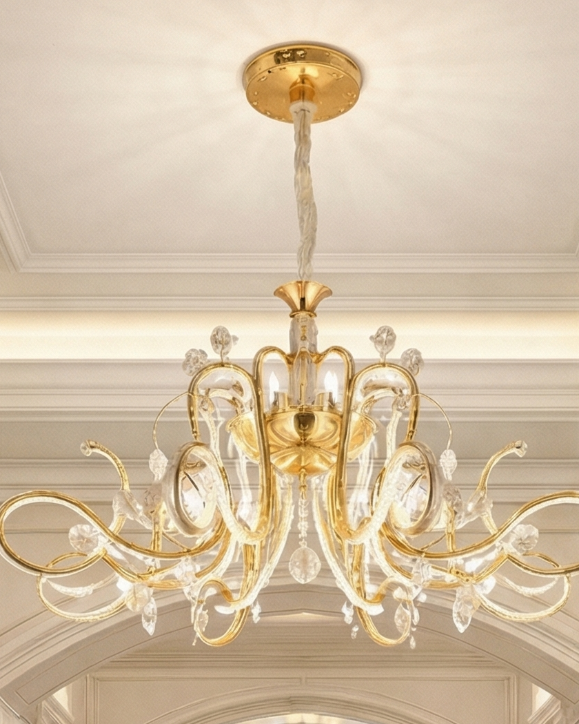 Classic Scroll Arm Chandelier - Gold