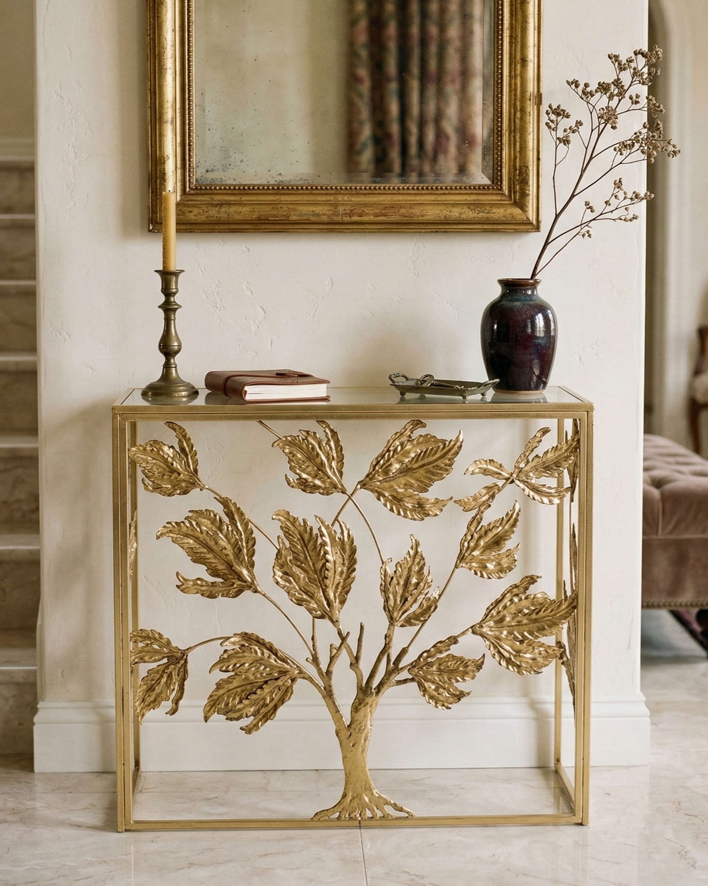 Regal Golden Tree Console Table