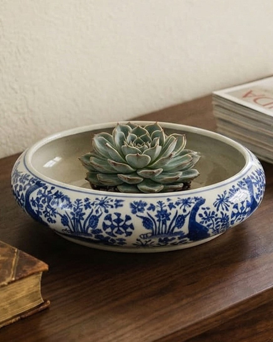 Indigo Bloom Ceramic Planter - 21 CM