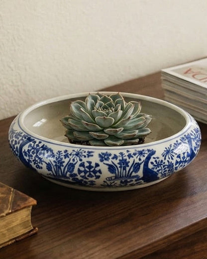 Indigo Bloom Ceramic Planter - 21 CM