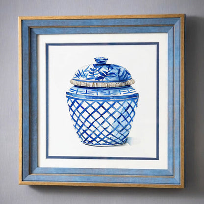 Blue & White Framed Wall art - 12"x12"