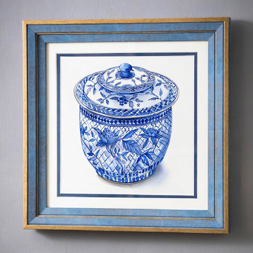 Blue & White Framed Wall art - 12"x12"