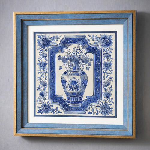 Blue & White Framed Wall art - 12"x12"
