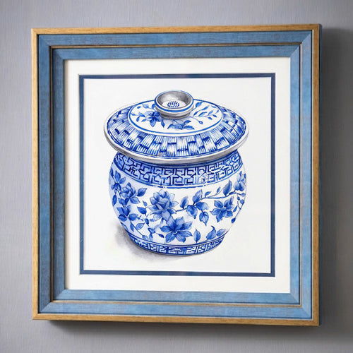 Blue & White Framed Wall art - 12"x12"