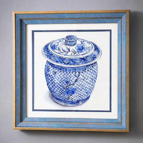 Blue & White Framed Wall art - 12"x12"