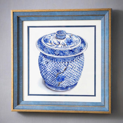 Blue & White Framed Wall art - 12"x12"
