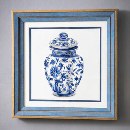 Blue & White Framed Wall art - 12"x12"